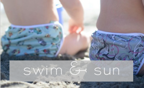 Swim and Sun Category - Swim Diapers, Sun UV Shirts and Hats, organic Sun block bug spray