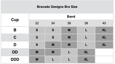 Bravado Invisible Nursing Bra Size Chart