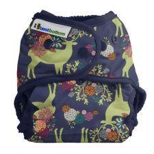 Best Bottom Cotton caribou Bloom,  Snap Shell, Waterproof Diaper Cover, Navy and moss green caribou and flowers