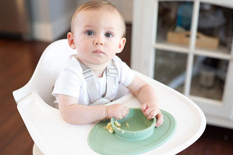ezpz tiny bowl - in use fits the high chair tray self feeding silicone mat and bowl
