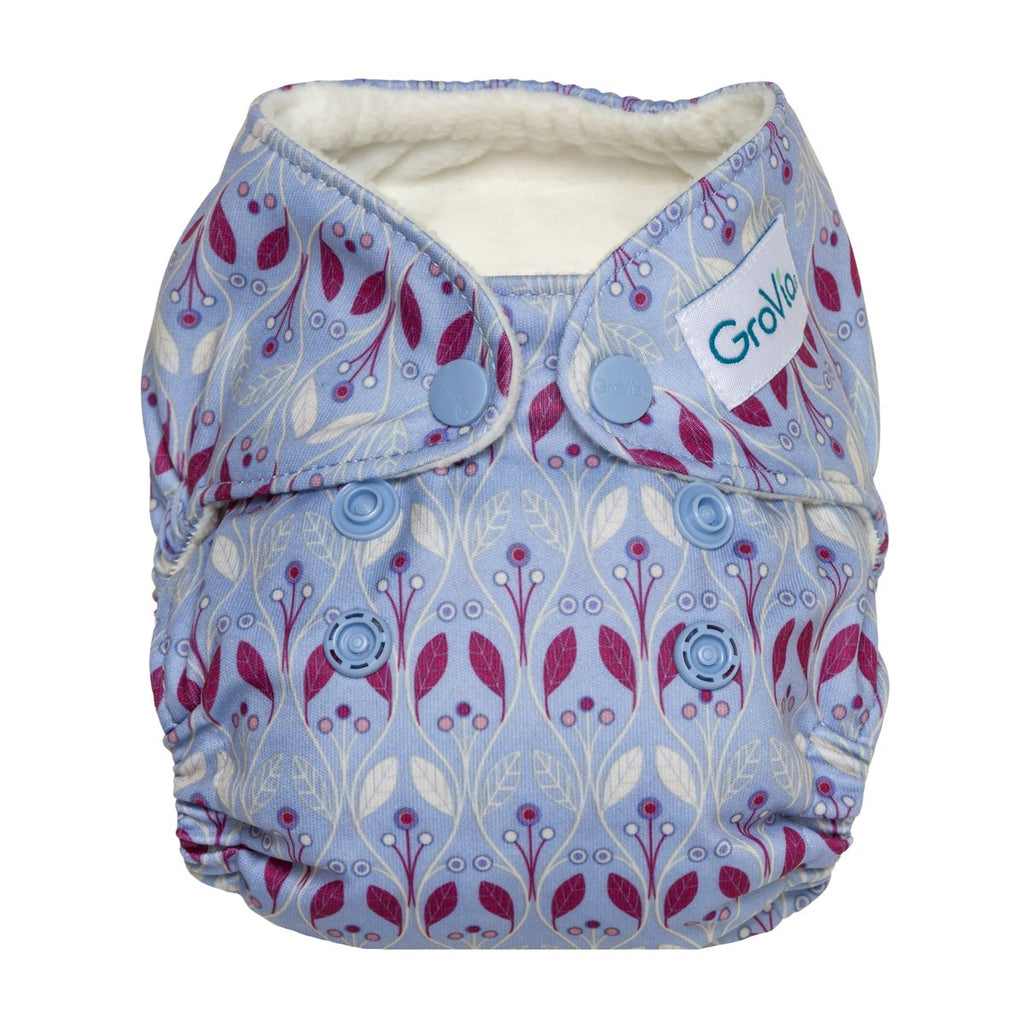 GroVia Newborn All In One Cloth Diaper Waverly, Purple & MAgenta scandinavian print