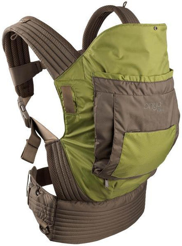 Onya Baby Carriers, Outback, Olive Green and Chocolate Chip,  Ripstop Nylon Outdoor baby carrier, hot weather, moisture wicking cool, mesh, performance, Side View
