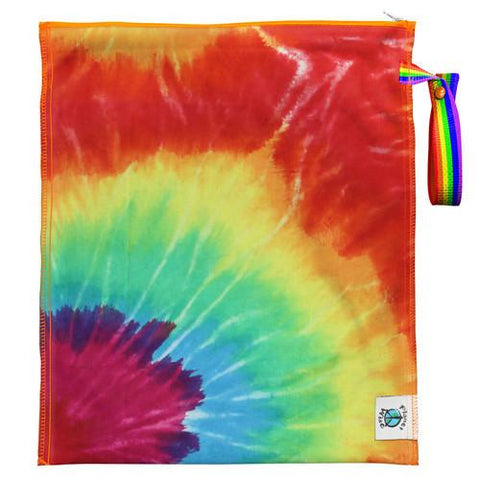 PLanet Wise Lite Medium Wet Bag, Totally Tie Dye, Tie Dye Print with full rainbow of colors with Rainbow Snap Handle,  Reusable Wet Bag for cloth diapers 